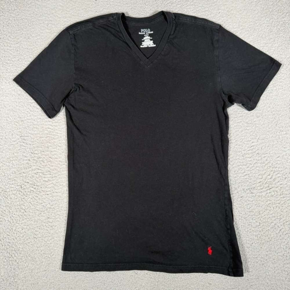Polo Ralph Lauren Shirt Mens Large Black V Neck 100% Cotton Tee Casual Preppy